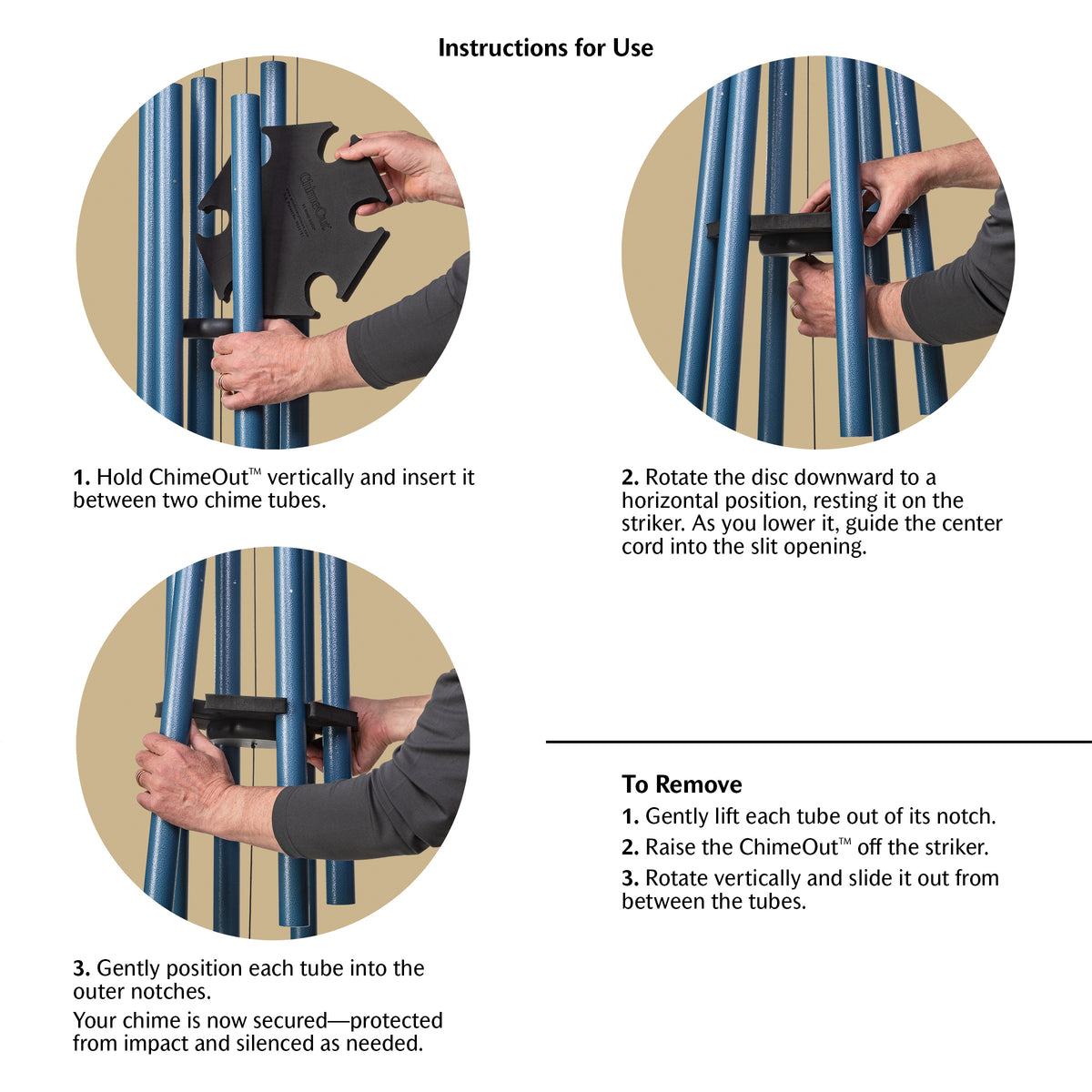 Three-step wind chime silencer installation